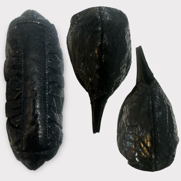 White House Black Market Snake Embossed Clutch Pleated Evening Bag Chain Strap - Picture 5 of 7